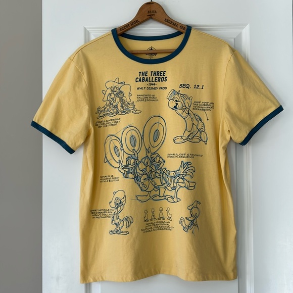 Disney Parks Ink & Paint Collection The Three Caballeros Ringer Tee Yellow Blue - Picture 1 of 10